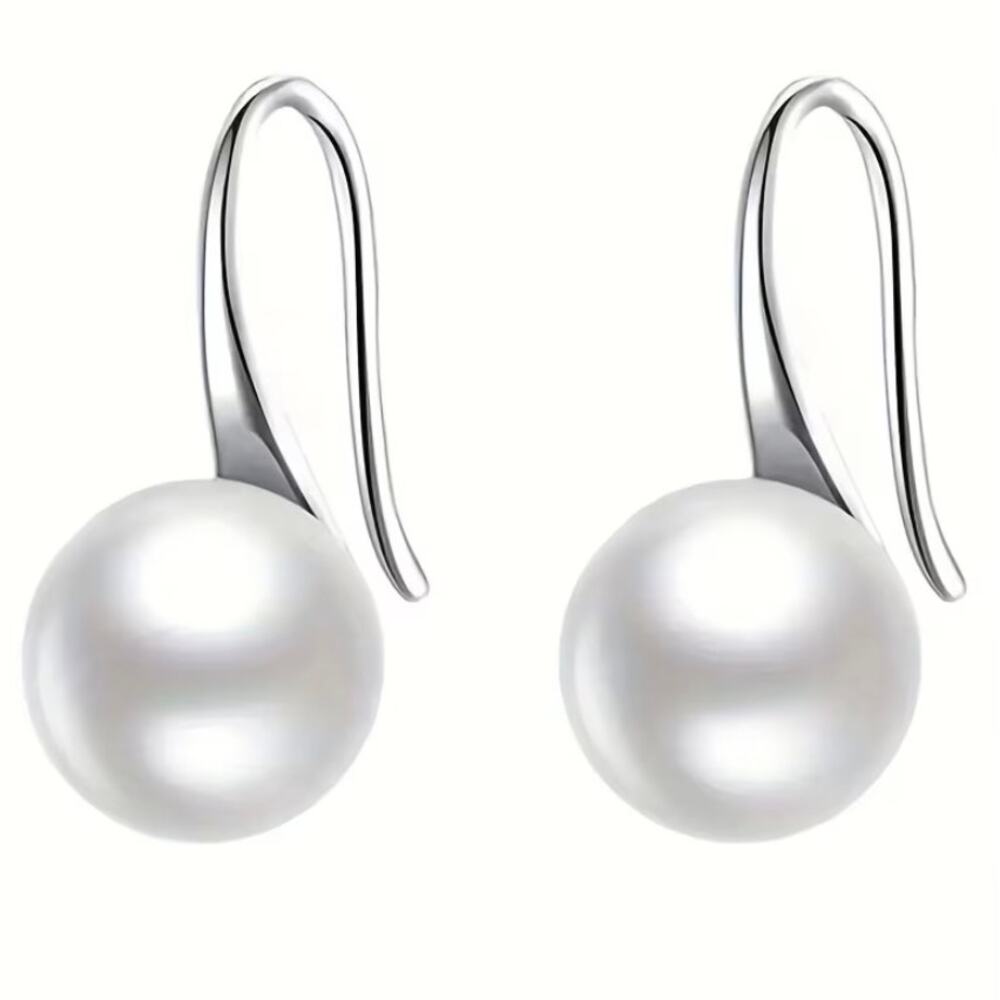 Elegant 1.8cm Large Pearl Drop Hook Earrings - Silver Tone